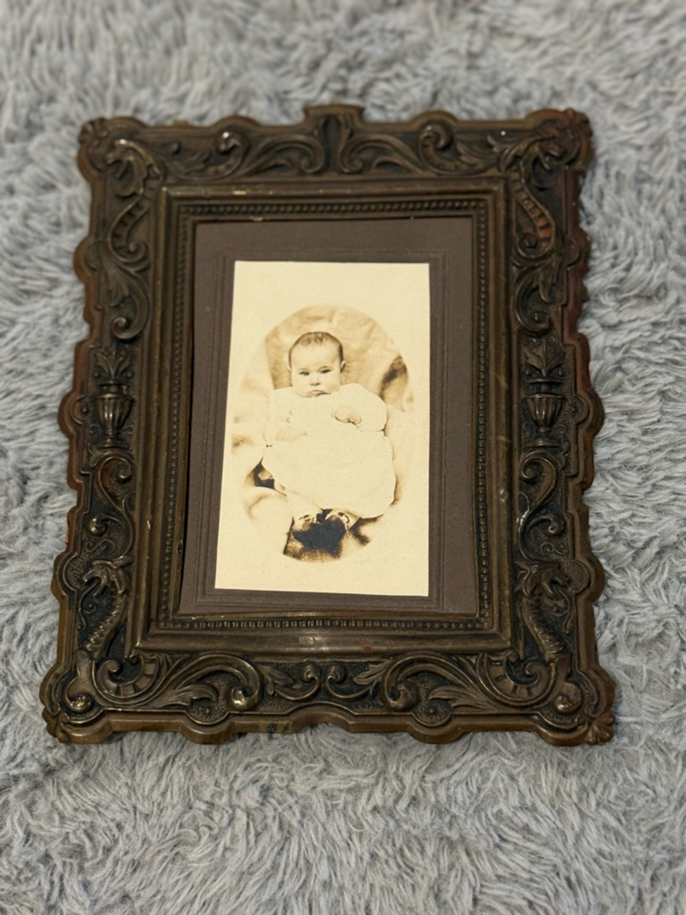 Ornate Victorian Antique Bronze Metal Photo Picture Frame With Scrollwork